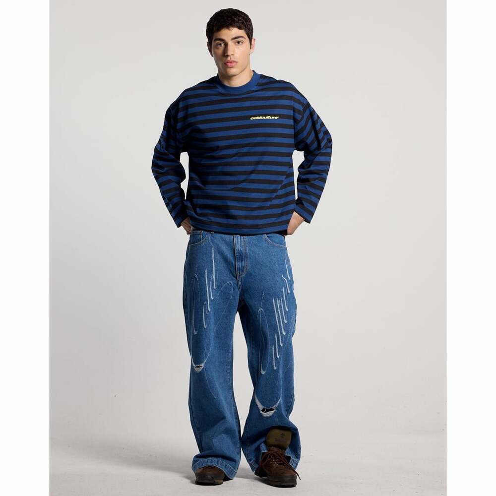 ColdCulture Baggy Fit Denim Jeans with Distressed Script Print